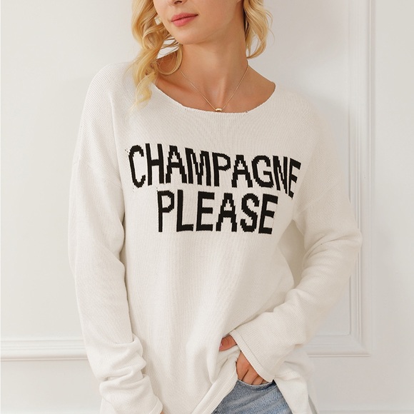 CHAMPAGNE PLEASE Long Sleeve Slit Sweater - Picture 4 of 10
